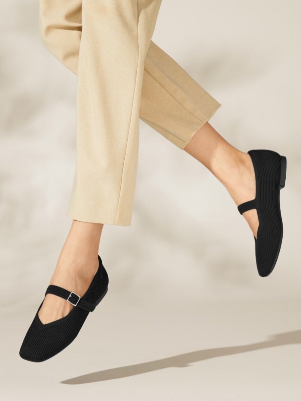 Vivaia Square-Toe Margot Mary-Jane Slip On Ballet Flats in Black Size 10 (41.5)